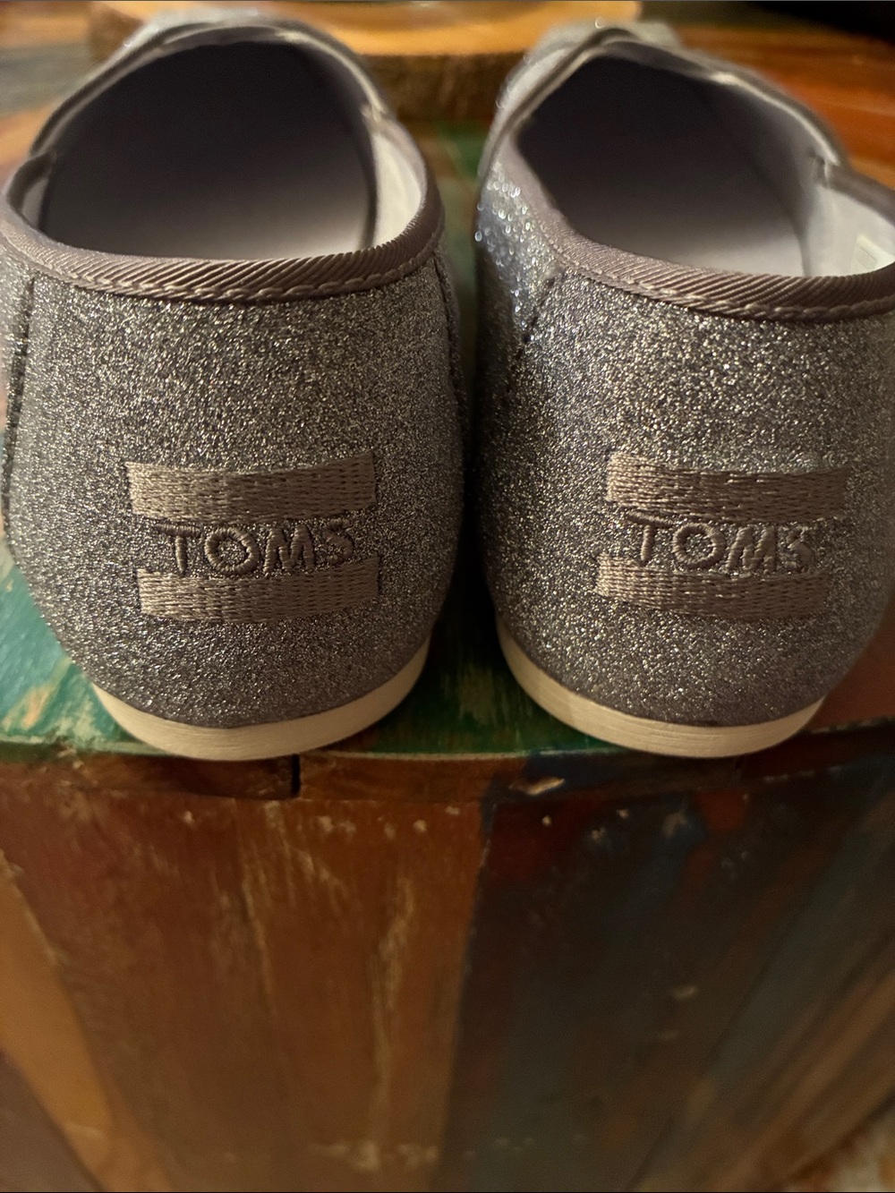 TOMS Glitter Slip-Ons in Shimmery Gray